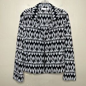 CHICO’S Jacket Blazer Black and White Zip Front Roll Tab Sleeves 12